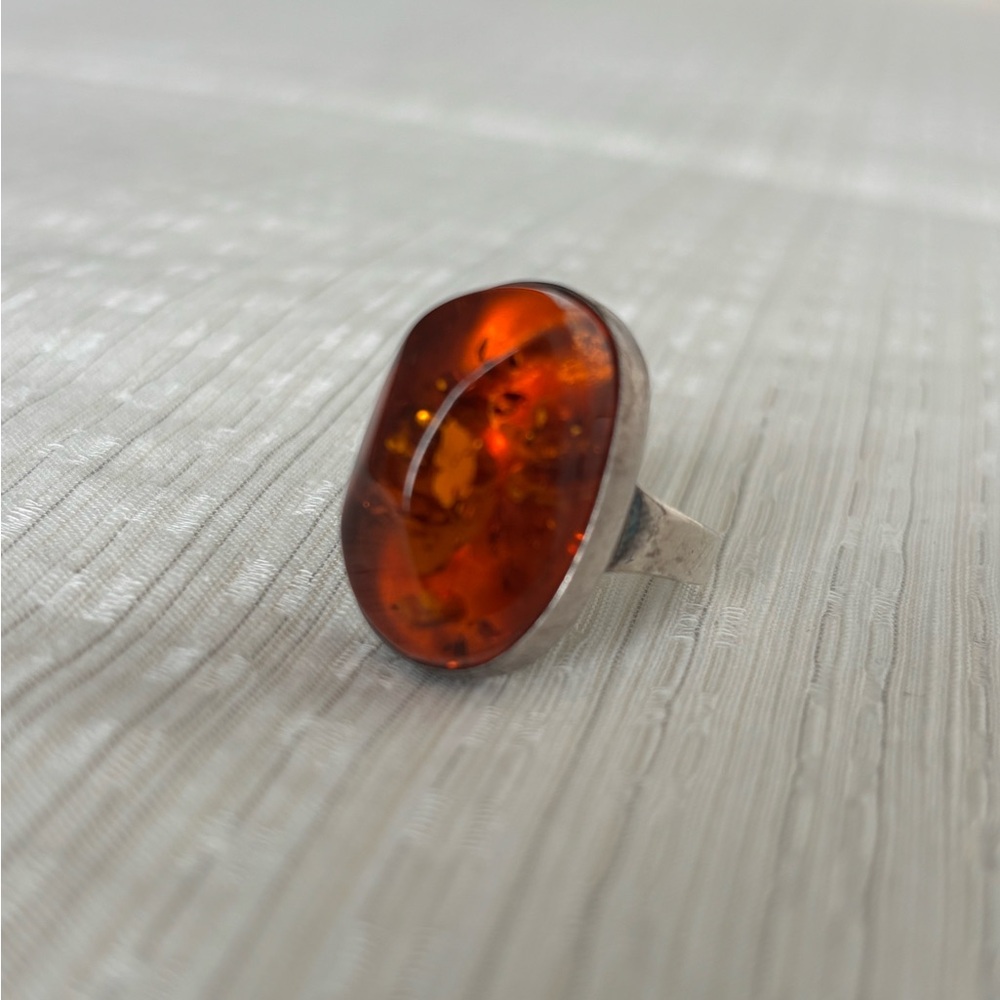 Amber Stone Silver Ring